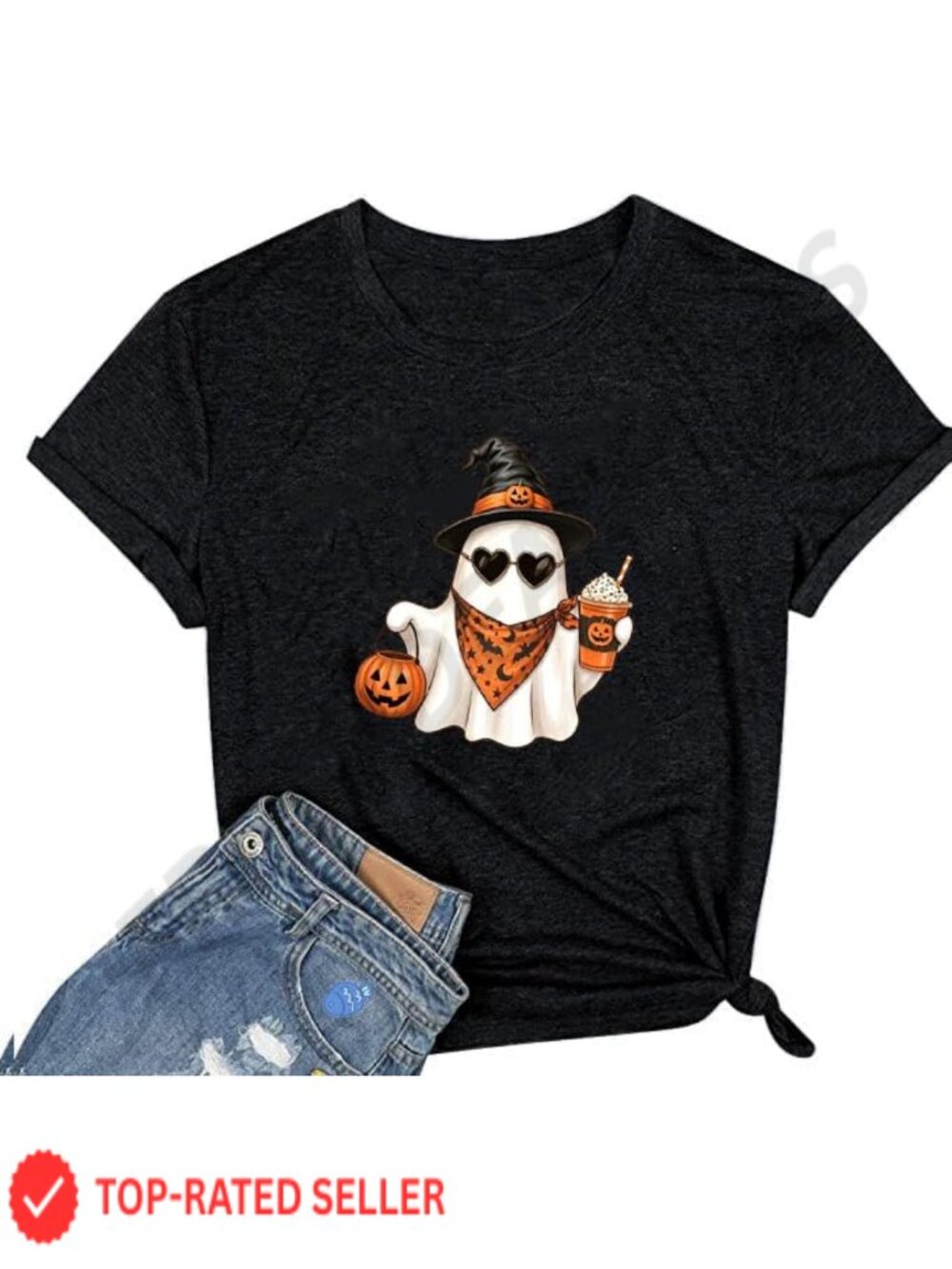 Halloween Ghost Graphic Tee Women's Short Sleeve Cotton Blend Crew Neck